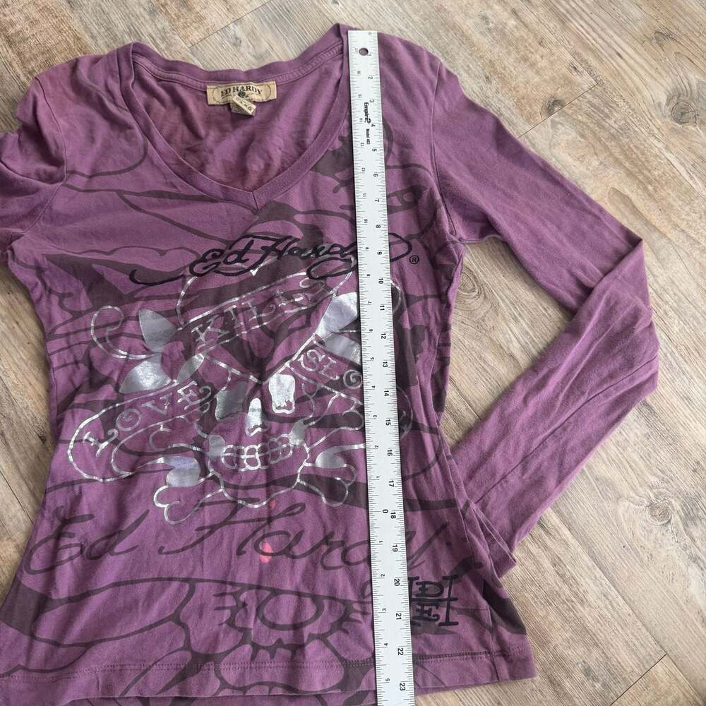 Ed Hardy Love Kills Slowly Long Sleeve V-Neck Shirt Size S - Picture 3 of 8
